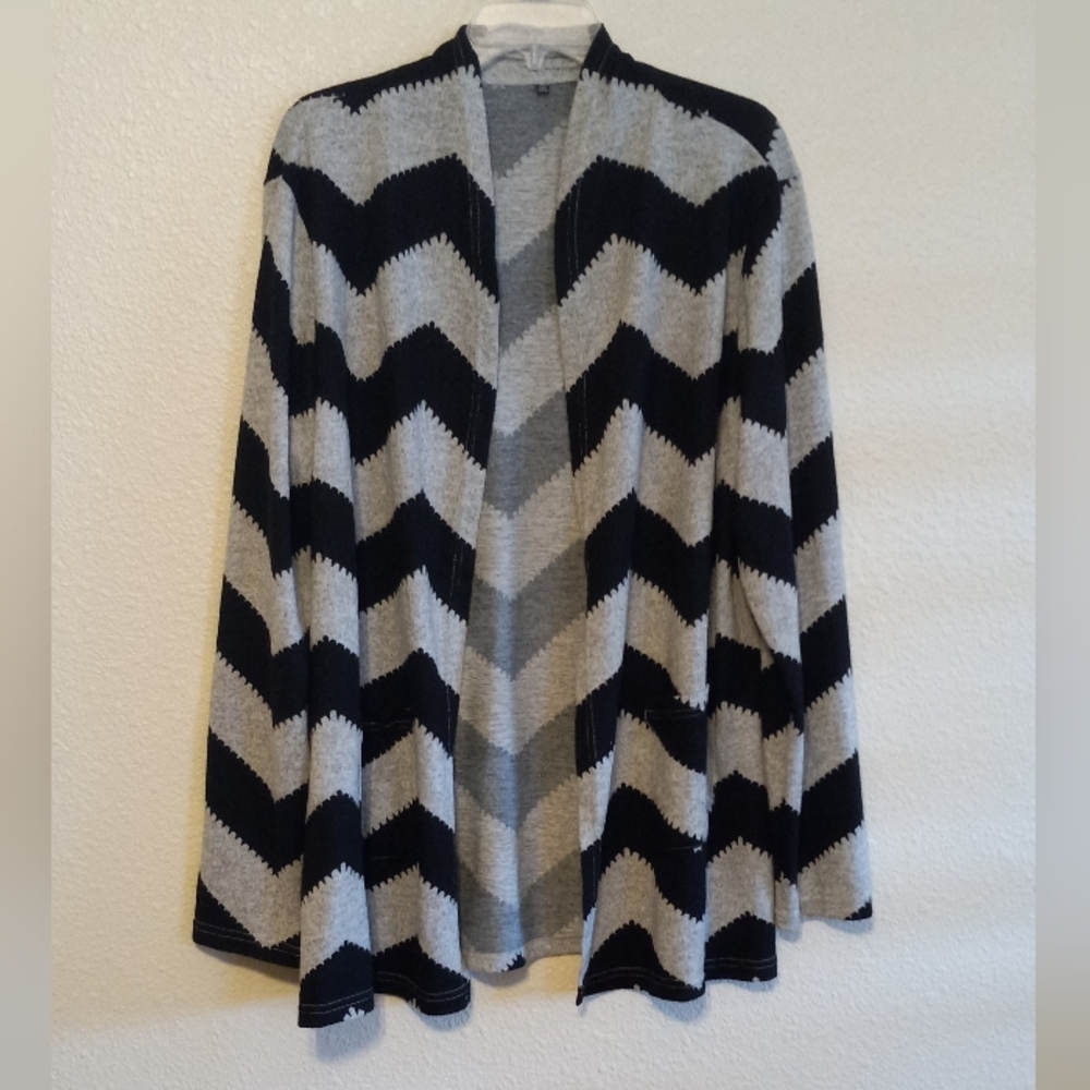 Women's Long Sleeve Open Front Cardigan Casual Top w  Pockets Blk/Gry 2XL. Soft.